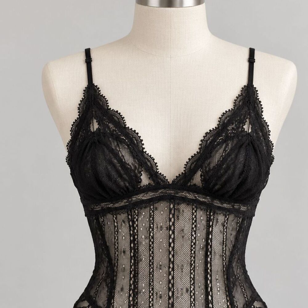 NWT Naked Princess Fiona Black Sheer Lace Bodysuit Size M Strappy Lingerie Y2K